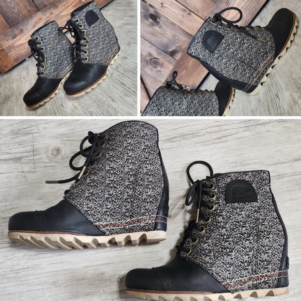 Sorel Joan of Arctic Wedge lll Lexie Boots, Black toe, salt/peper